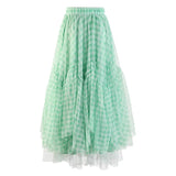 High Elastic Waist Red Plaid Irregular Bow Mesh Long Half-body Skirt Women Fashion Tide New Spring Autumn 2023