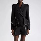 Toloer New High-End Sense Flounce Spell Receive Waist Suit Collar Women's Coat Spring Show Thin Short Small Suit-Outfit