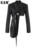 Women Black Irregular Buckle Blazer New Lapel Long Sleeve Loose Fit Jacket Fashion Tide Spring Autumn 2023