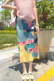 Skirts for Women 2023 Faldas Mujer De Moda High Waist A-line Loose Print Long Jupe Fashion Folds Split Pleated Chic