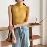 Knitted Top Summer Turtleneck Tank Top Female Sleveless T-shirt Vest Casual Women Camisole Blouse Sleeveless Slim Top