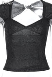 Sexy Low-cut V-neck T-shirts for Women Summer 2023 Irregular Back Hollow Out Backless Slim T-shirt Cropped Black