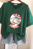 100% Cotton M-6XL T Shirt Japanese Cartoon Anime Tshirt Short Sleeve Women's Top Summer Couple V Neck Oversized T