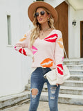 Print V-Neck Knit