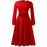 Women's New Round-Necked Long-Sleeved Three-Dimensional Flower Dresses For African Dresses In Autumn/Winter