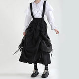 High Waist Black Drawstring Irregular Long Strap Half-body Skirt Women Fashion Tide New Spring Autumn 2023