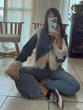 And Winter Long-Haired Cowboy Splicing Metal Coat Women Warm Comfortable Fashion Temperament Retro Feel Out Of The Street