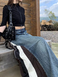 Fashion Women's Denim Skirt Spliced Design High Waist Button Side Split Contrast Color Skirts Spring 2023 Trend New