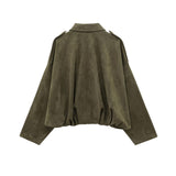 Velvet Loose Spring Girl Casual Blouse Zipper Fashion Bomber Jacket 2025 Bat Sleeve