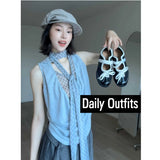 Fake Two T-Shirt Girls Summer Tsets Hot Girls Pure Blouse Trousers Fashion