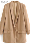 MODA Women Fashion Front Button Office Wear Blazer Coat Vintage Long Sleeve Flap Pockets Female Outerwear Chic Vestes