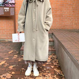Women all Match Turn Down Collar Solid Bowknot Sweet Tender Aging Warm Winter Popular Girlish Fashion Retro Ulzzang