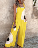 New Summer New Women's Printed Retro Jumpsuits Loose Sleeveless