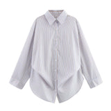 New Bat Sleeve Loose Striped Shirt