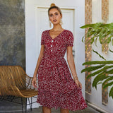 Dress Yellow Casual Ladies Floral Print Ruffle Buttons Holiday Dresses Fashion Summer Clothes For Women New Arrival