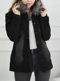 Denim Jacket Women Faux Fur Coat Long Sleeve Autumn Winter Casual Streetwear Button Down Overcoat Vinatge Aesthetic Jean