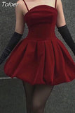 Pleated Ball Gown Mini Dress Red Sleeveless Princess Party Evening Elegant Strapless A-line Short Dresses High