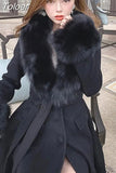 Women Winter Coats Fur Collar Scarf Cuff Set Warm Fashion Luxury Overcoat Scarves Shawls Female Elegant Solid Thick
