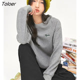 Women Sweatshirts 2022 Autumn Long Sleeve O Neck Loose Waffle Hoodies Embroidery Letter Print Solid Casual Streetwear