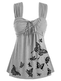Sleeveless Top Women Fashion Vest Summer Butterfly Print Casual Sleeveless Slim Vest Solid Color Swing Cami