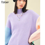 Women Sweaters 2021 Winter Long Sleeve Turtleneck Loose Color Matching Warm Elegant Casual