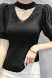Sweater Women Clothes Puff Sleeve Elegant Ladies Knit Tops Fashion Y2K Halter Sweaters 2023 Fall V Neck Woman