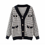 Brand Plaid Sweater Za Women Loose Casual Pockets Cardigan Winter Spring Outwear Female Tops Chandails 2021 Truien