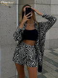 Fashion Print Women'S Suit 2022 Casual Loose Shorts Set Elegant Long Sleeve Blouse Matching Shorts Set Woman 2
