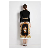 Suit Women's Collar Slim Thin Knitting Top Two Sets Of High-Waist Baroque Prints