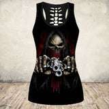 Gothic Skull Print Tank Top Women Halloween Cotton Sleeveless Tee Shirt Workout Black Vest