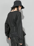 Loose Fit Black Irregular Cross Sweatshirt New Round Neck Long Sleeve Women Big Size Fashion Spring Autumn 2023