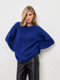 Toloer / Winter 2024 Round Collar Loose Long Sleeve Basic Casual Sweater