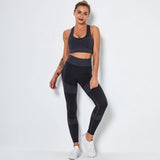 Gym Set Fitness Clothing Sportswear High Waist Women Gym Leggings Tights Padded Push-up Sports Bra 2 Pcs Sports