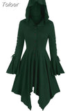 Women's Trench Coat Vintage Long Hooded Capes Long Sleeve Irregular Hem Halloween Cosplay Punk Costume Female Gothic
