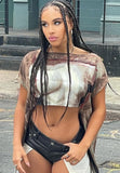 Fashion Print Irregual Short Sleeve Crop