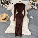Women Autumn Knitted Dress O Neck Sexy Slim Elastic Oversized Basic Bodycon Long Dress Winter knit Warm Sweater