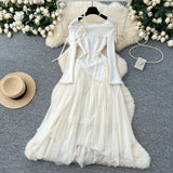 Gentle Wind Three-Dimensional Flower Collar Long Sleeve Knitted Mesh Tau Coop Ponopne Irregular Fairy