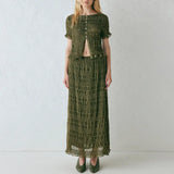 Women's Clothing 2025 Spring And Summer New Solid Color Round Collar Folded Single Buckle Top High Waist Skirt