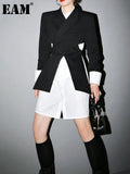 Women Black Cross Split Joint Blazer New Lapel Long Sleeve Loose Fit Jacket Fashion Tide Spring Autumn 2023