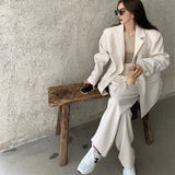 Office Lady Blazer Sets Loose Two Piece Set Women Korean Style High Waist Wide Leg Trousers Pants Suits Casual Suit Coat 2