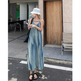 A Small Tie Dye Temperament Sling Dress Women Loose Lazy Wind Seaside Long Skirt