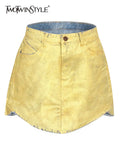 TWOTWINSTYLE Individuality Denim Skirt For Women High Waist Patchwork Pockets Sexy Hot Mini Bodycon Skirts Female Summer