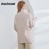 Solid Turtleneck Sweater Women Striped Casual Pullover Sweater Female Batwing Long Sleeve All Match Ladies Tunic