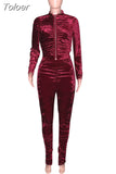Velvet Loungewear Sets Women Velour Two Piece Outfits Zipper Full Sleeve Jacket and Stacked Pant Sweatsuit Matching