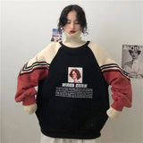 Turtleneck Hoodies Women Plus Velvet Warm Harajuku Printed Pullovers Tops Womens Oversize Patchwork Leisure Chic