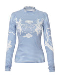 Round-Necked Shirt Women 2025 Spring New Fashion Printing Design Long-Sleeved High-End Feel