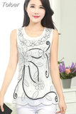 Sleeveless Chiffon Blouse Lace Flower Sequined Shirt Ladies Tops 2023 Summer Oversized Blouses Woman Black White