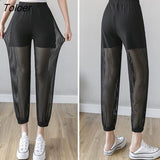 S-3XL Size Women Pants Summer Thin Perspective Loose Mesh Harem Pants Female Sunscreen Casual Black Chiffon