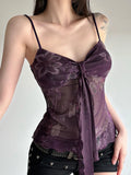 New Y2K Retro Print Bumpy Hottie Sexy Mesh Splicing Ribbon Low Chest Small Sling