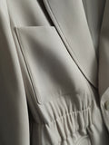 Fashion Women's Blazer Slim Notched Collar Single Button Folds Waist Straight Gray Suit Jackets Summer 2023 New